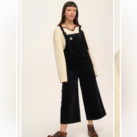 SOLD - Lucy & Yak Jenny Wide Leg Corduroy Dungarees in Black - Picture 2 of 8